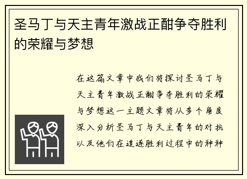圣马丁与天主青年激战正酣争夺胜利的荣耀与梦想